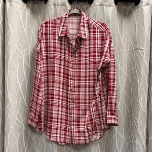 Womens Red & White Plaid Long-Sleeve Button-Down Shirt Guessing Size 2X-3X